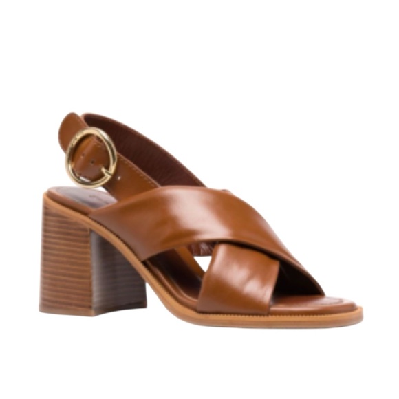 SeeByChloe Light brown leather Criss Cross Strap Block Heel Sandal US 6.5 EU36.5 - Picture 1 of 16